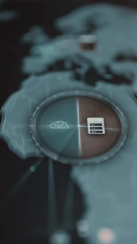 Circular split dial places a cloud and a server 스톡 동영상 343376922