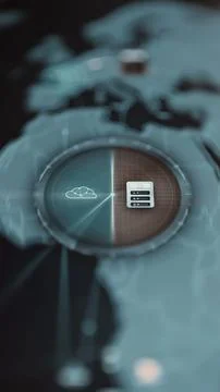 Circular split dial places a cloud and a server Fotos Stock