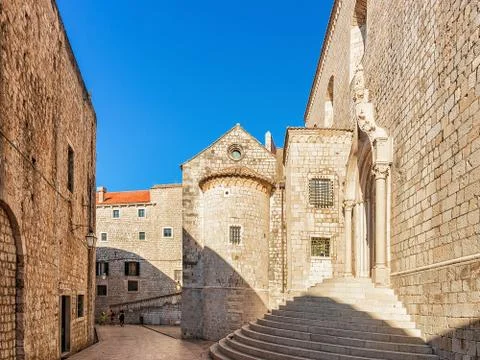 Circular steps of Dominican Monastery in Old town of Dubrovnik Stock Photos