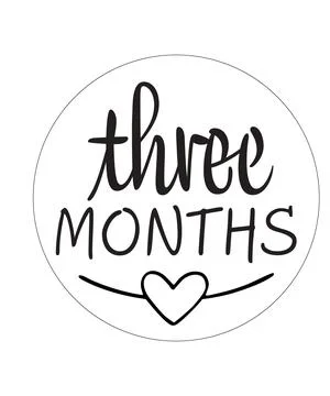 A circular sticker containing the text three MONTHS and a small heart icon be Stock Illustration