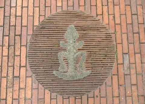 Circular Stone Design on Brick Pathway in Guatavita, Colombia Stock Photos