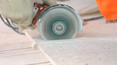 Circular Stone Saw Cutting, Closeup Vidéo 333349029
