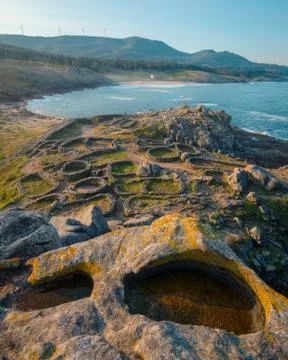 Circular structures of Celtic buildings Stock Photos