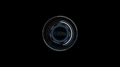 Circular success progress HUD animation full completion text, bright blue accent Stock Footage 340548204