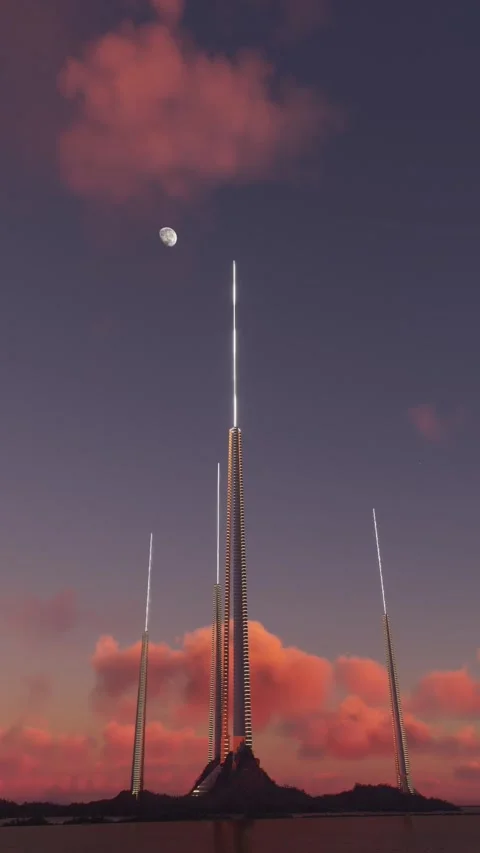 Circular sunset aerial view of the futuristic space elevator in Bora Bora 库存影片 284883592