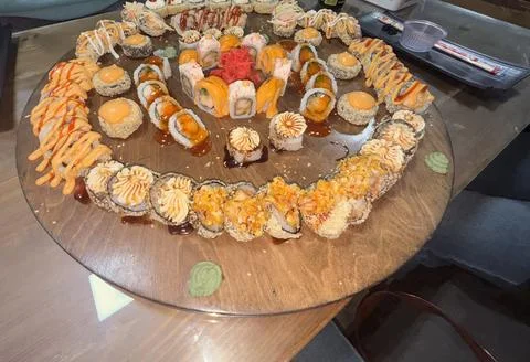 Circular Sushi Platter with Assorted Rolls Stock Photos