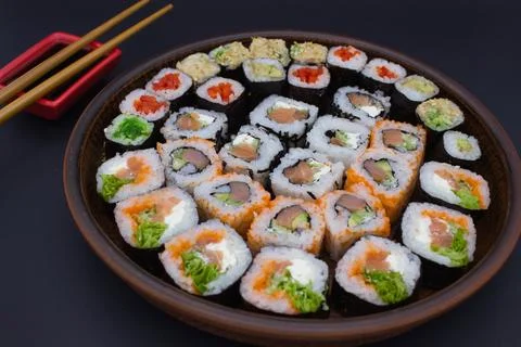Circular Sushi Platter Presentation Stock Photos