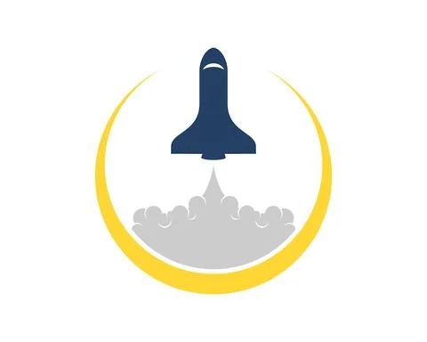 Circular swoosh with space ship inside Stock Illustration