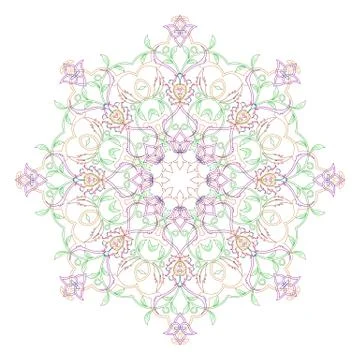 Circular symmetric mandala on white background. Illustration of pattern color 스톡 일러스트