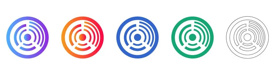 Circular Target Radar Interface Icon Set Stock Illustration