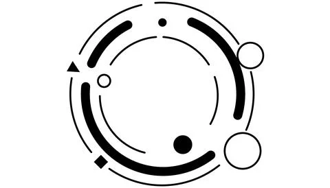Circular tech element, abstract geometric ring, digital line frame 库存插图