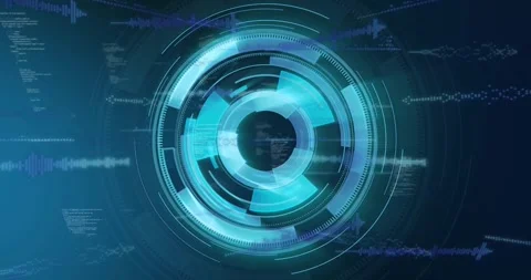 Circular tech HUD receiving boot command and initiating data scan, rotating Stock Footage 332275402