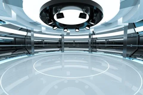 Circular technological structure building, 3d rendering. Ilustración de archivo