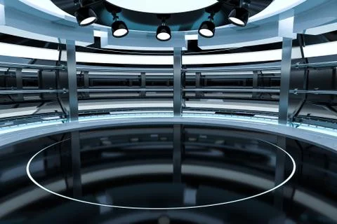 Circular technological structure building, 3d rendering. Ilustración de archivo