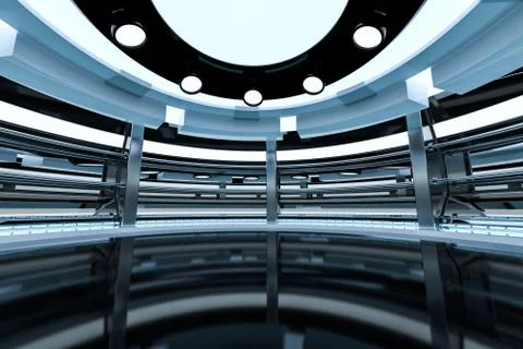 Circular technological structure building, 3d rendering. Ilustración de archivo