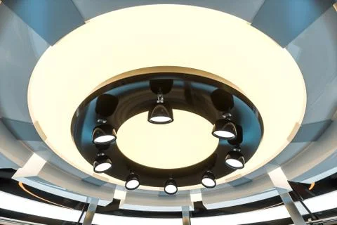 Circular technological structure building, 3d rendering. Ilustración de archivo