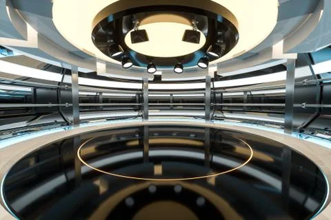 Circular technological structure building, 3d rendering. Ilustración de archivo