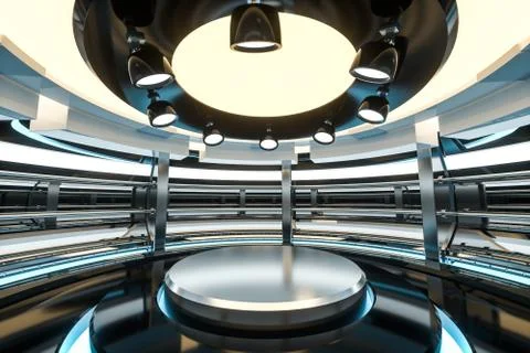 Circular technological structure building, 3d rendering. Ilustración de archivo