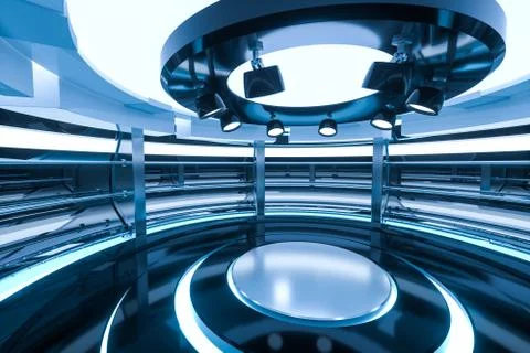 Circular technological structure building, 3d rendering. Ilustración de archivo