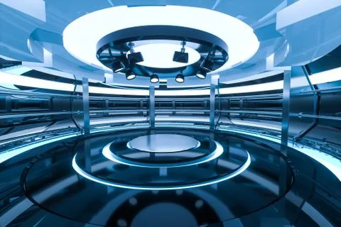 Circular technological structure building, 3d rendering. Ilustración de archivo