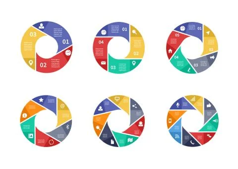 Circular technology infographics with options on arrows. Information teamwork Stock Illustration