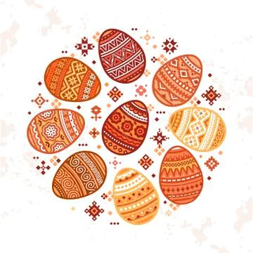 The circular template of colorful Easter egg vector flat icons painted in Stock Illustration