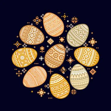 The circular template of colorful Easter egg vector flat icons painted in Stock Illustration