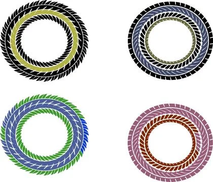 Circular Textured Border Frames - Set of Round Ship Wheel Style Labels 스톡 일러스트