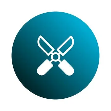 Circular tool design showcasing white pruning shears icon on a gradient blu.. Stock Illustration