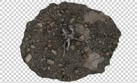 Circular top-down view of a patch of ground with various sized rock 스톡 사진