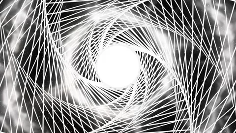 Circular tunnel striped grid black and white rotating, geometric 3d animation Stock Footage 318023172