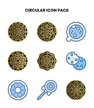 Circular Two Colour Design Icons Pack Stock Illustration