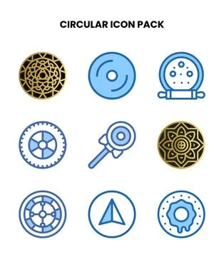 Circular Two Colour UI Icons Pack Stock Illustration