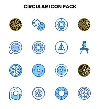 Circular Two Colour UI Icons Pack Stock Illustration