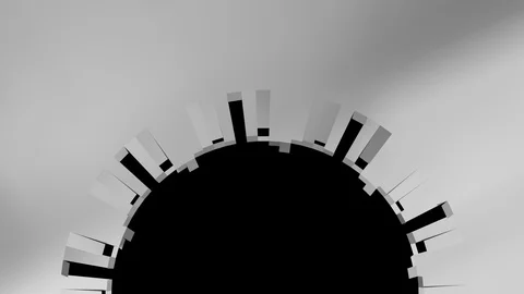 Circular unfolding metal elements - to the lower center, on black + alpha (4K) Video stock 102037577