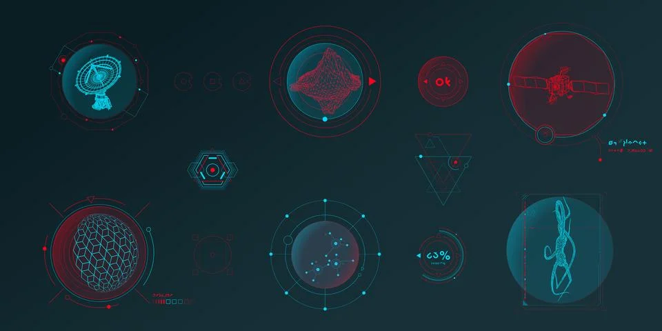 Circular vector infographic elements for sci-fi interface. Illustrazione stock