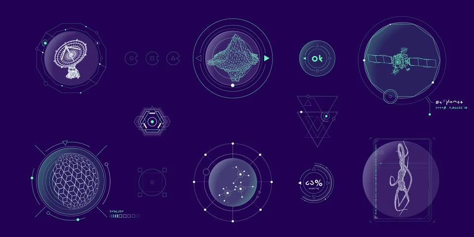 Circular vector infographic elements for sci-fi interface. 库存插图