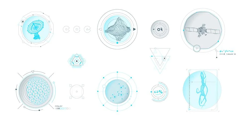 Circular vector infographic elements for sci-fi interface. Illustrazione stock