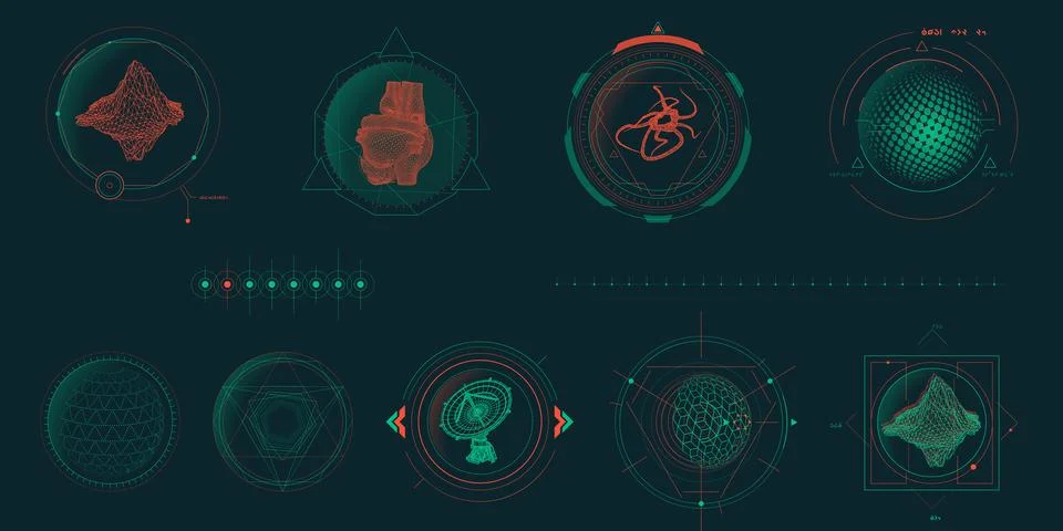 Circular vector infographic elements for sci-fi interface. 库存插图