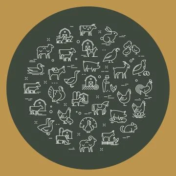 Circular vector set of farm animals that are great for illustrations Stock Illustration