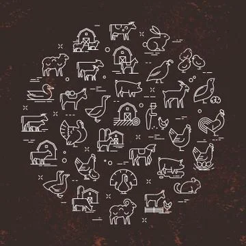 Circular vector set of farm animals that are great for illustrations Stock Illustration