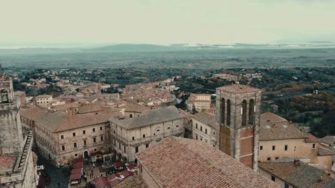 Circular View Around the Municipal Tower in Montepulciano Stock Footage 295126071