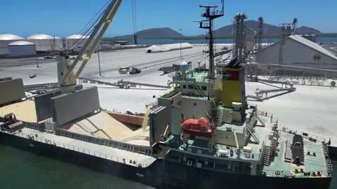 Circular view of a cargo ship loading co... | Stock Video | Pond5