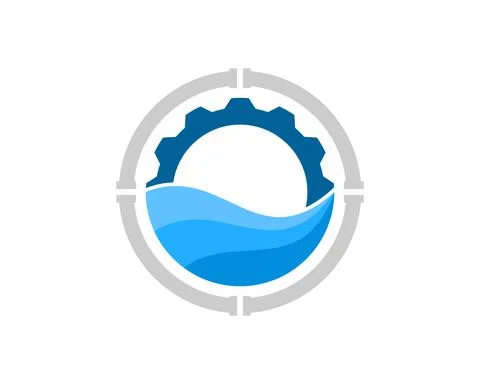 Circular water pipe with abstract wave and gear inside Stock Illustration