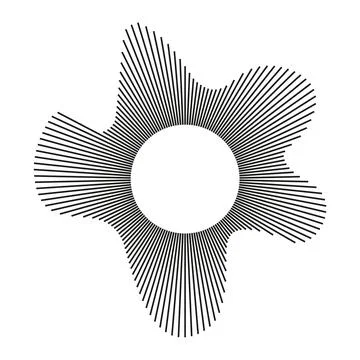 Circular wave backdrop. Sound ring black lines pattern. Radial frame icon. Wavy Stock Illustration