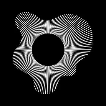 Circular wave. Sound circle white lines. Equalizer logo, radial spectrum. Voice Stock Illustration