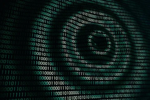 Circular waves on abstract digital wall in cyberspace, binary background 스톡 일러스트