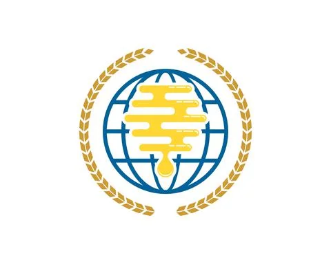 Circular wheat with abstract globe and bee hive inside Illustrazione stock