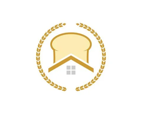 Circular wheat with bread and house inside Illustrazione stock