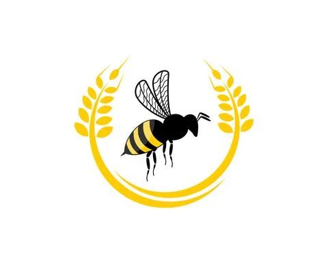 Circular wheat with flying bee inside Stock Illustration